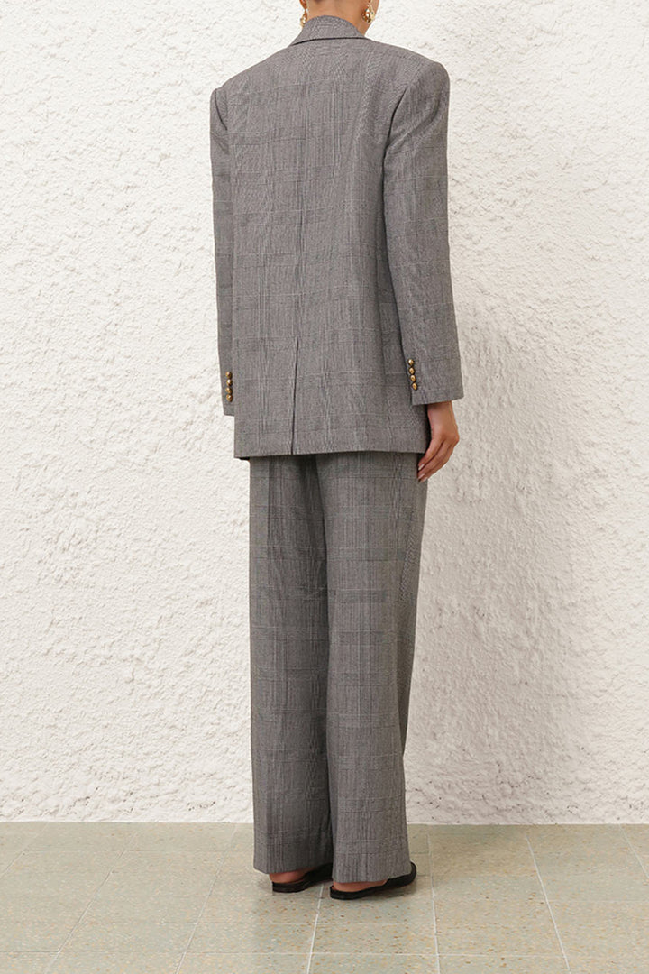 Classic Peak Collar Plaid Blazer & Tailored Pants Set