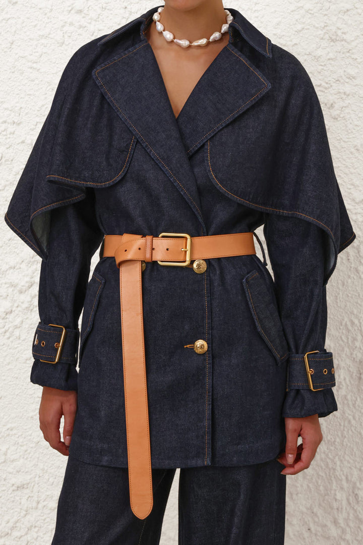 Casual Denim Shawl Trench Coat