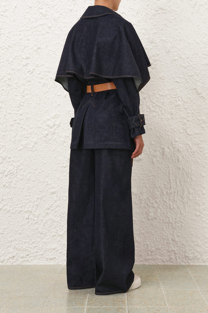 Casual Denim Shawl Trench Coat