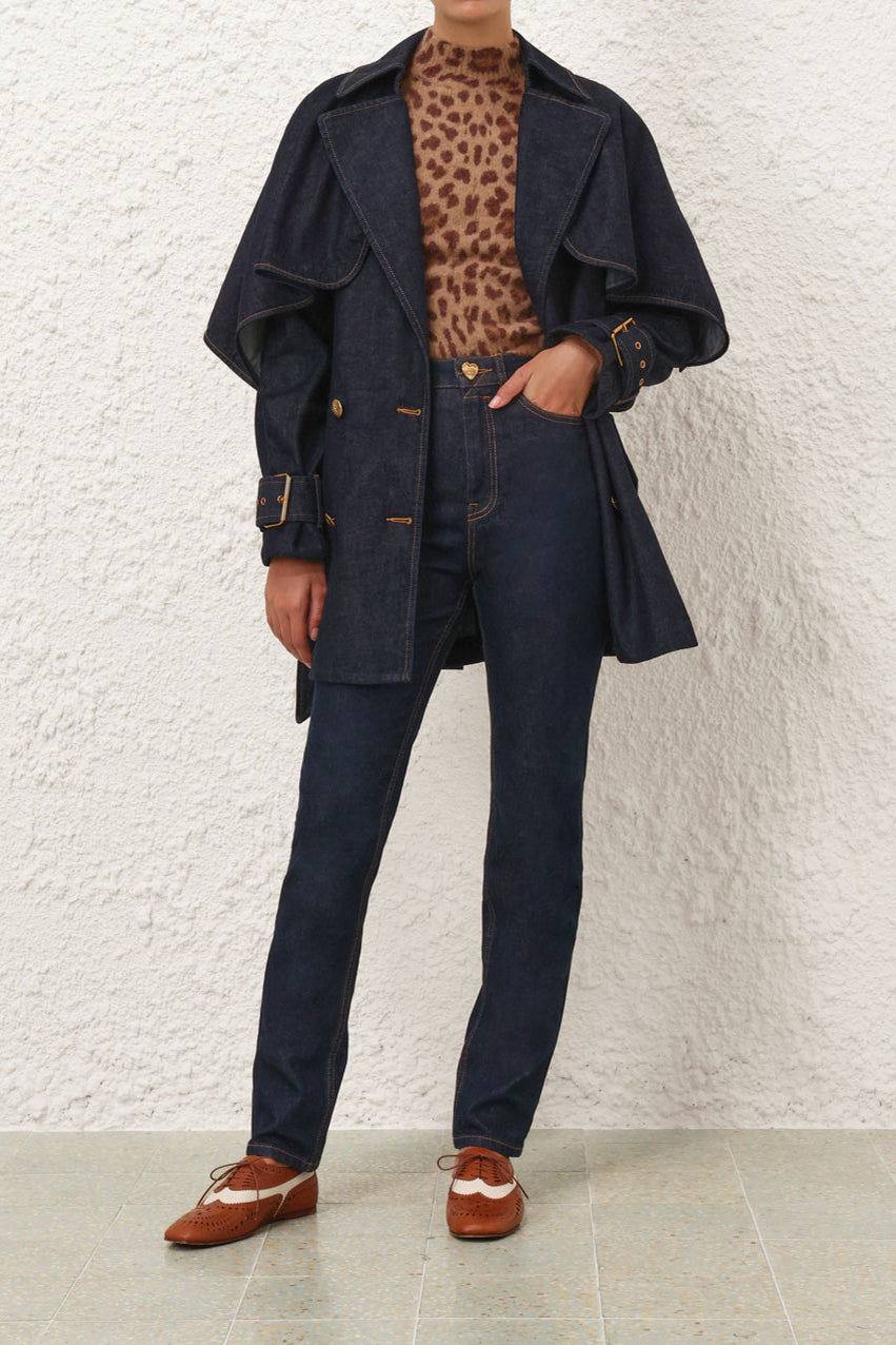 Casual Denim Shawl Trench Coat