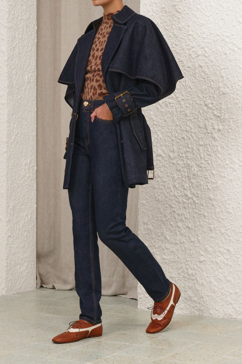 Casual Denim Shawl Trench Coat