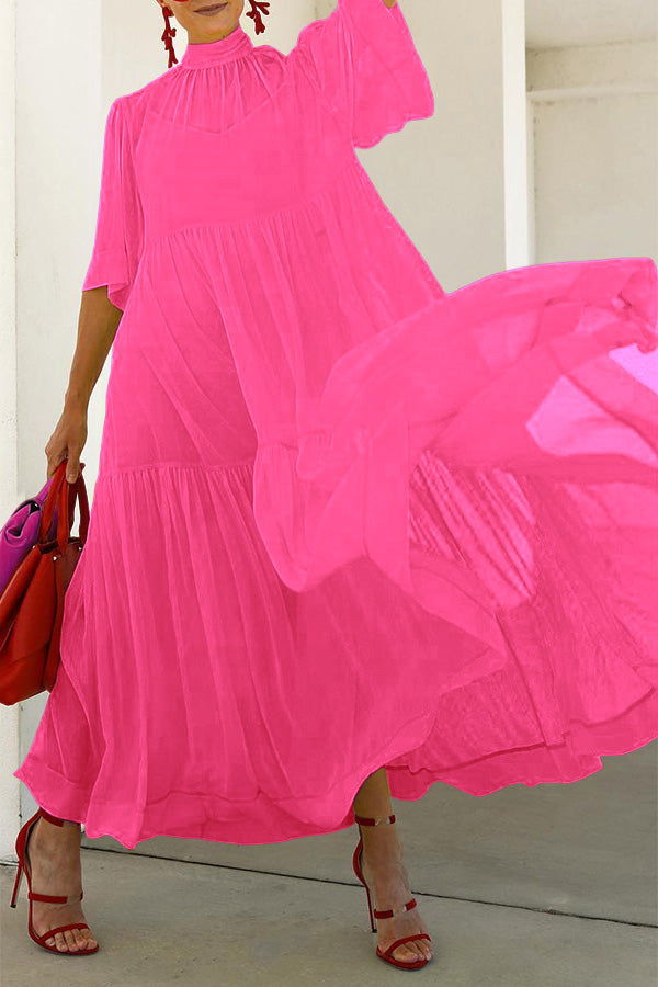 Gorgeous Stand Collar Ruffle Hem Dress