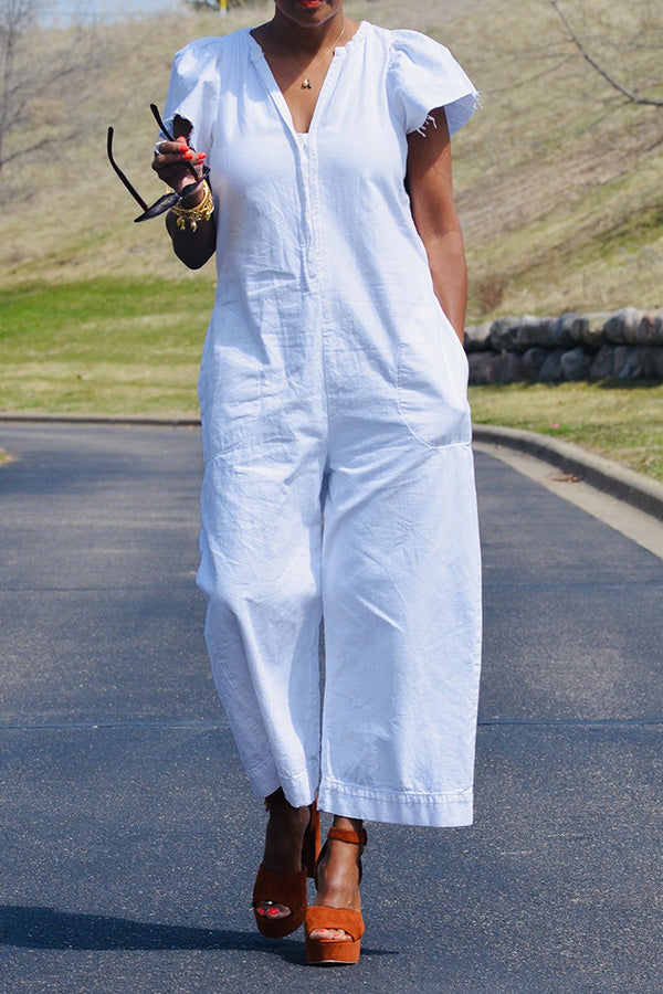 Casual V-Neck Wide-Leg Jumpsuit