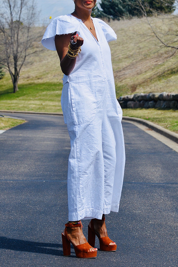 Casual V-Neck Wide-Leg Jumpsuit