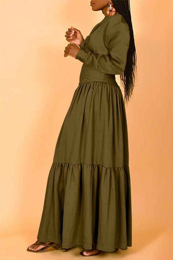 Dresses for Women Lantern Sleeve Ruched Split Hem Dress (Color : Rust  Brown, Size : Small) : : Clothing, Shoes & Accessories