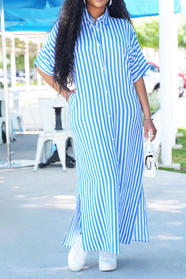 Casual Striped Button Down Shirt Dress