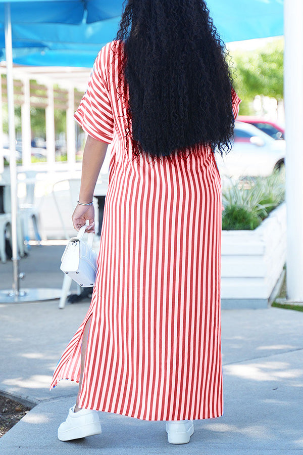 Casual Striped Button Down Shirt Dress