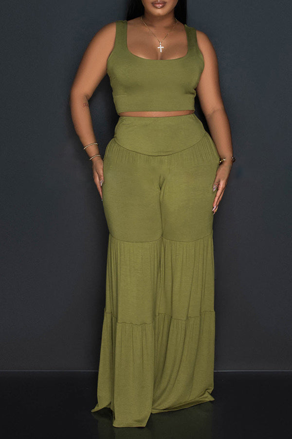 Cozy Keyhole Crop Top & Wide Leg Pants Set