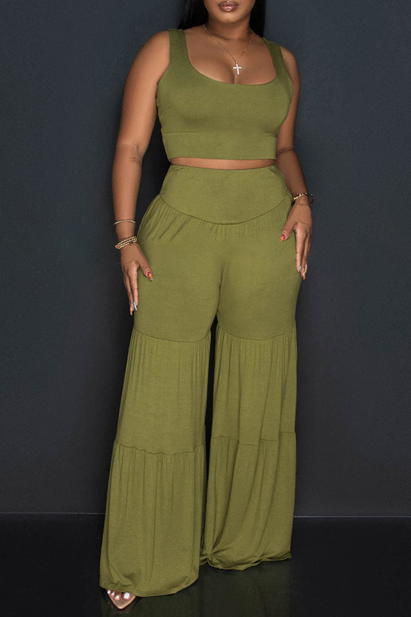 Cozy Keyhole Crop Top & Wide Leg Pants Set