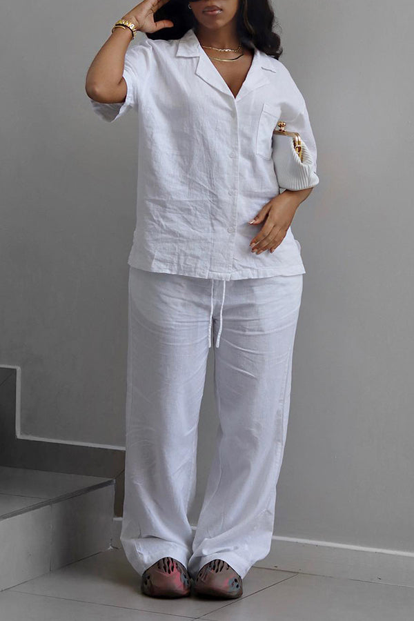 Casual Lapel Neck Shirt & Pants Set