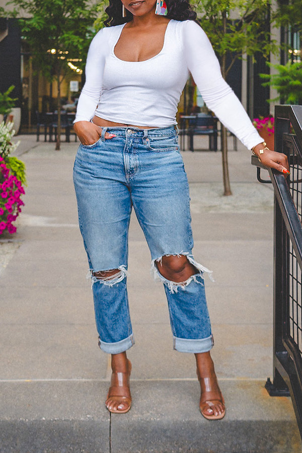 Stylish Ripped Raw Trim Jeans