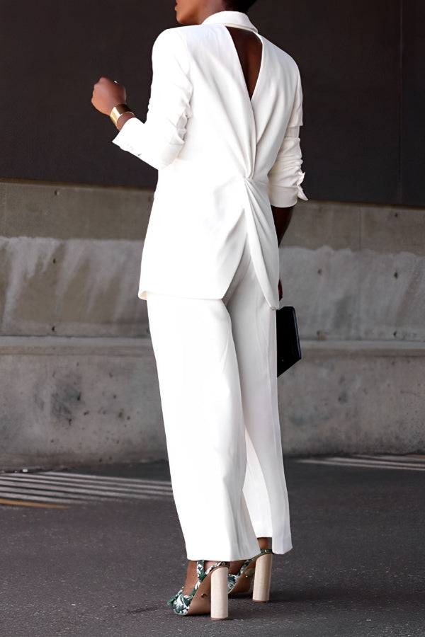 Unique One Button Cutout Back Blazer & Pants Set