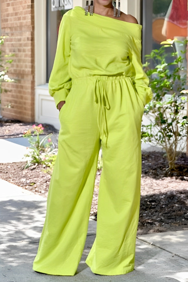 Stylish Off Shoulder  Drawstring Wide Leg Jumpsuit