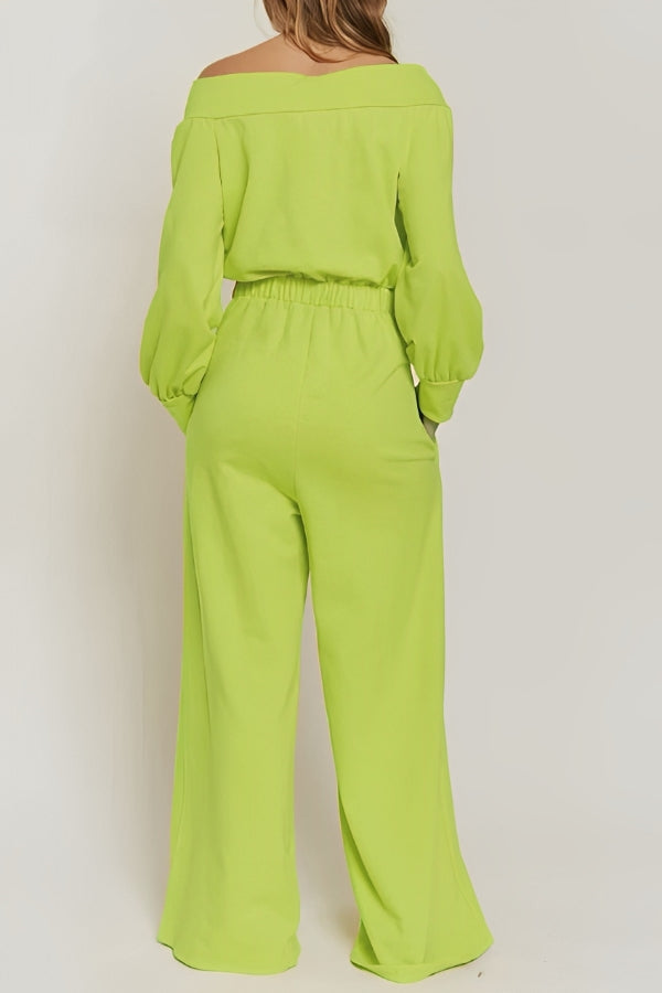 Stylish Off Shoulder  Drawstring Wide Leg Jumpsuit