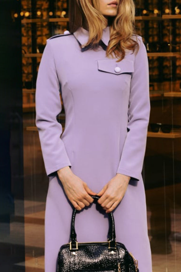 Point Collar Long Sleeve Slim Fit Dress