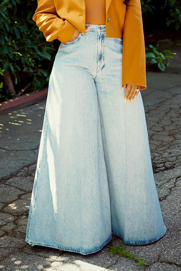 Casual Light Washed Wide Leg Jeans