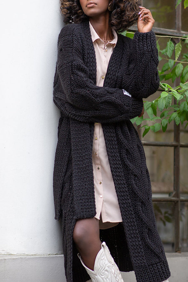 Casual Cable Knit Belted Cardigan