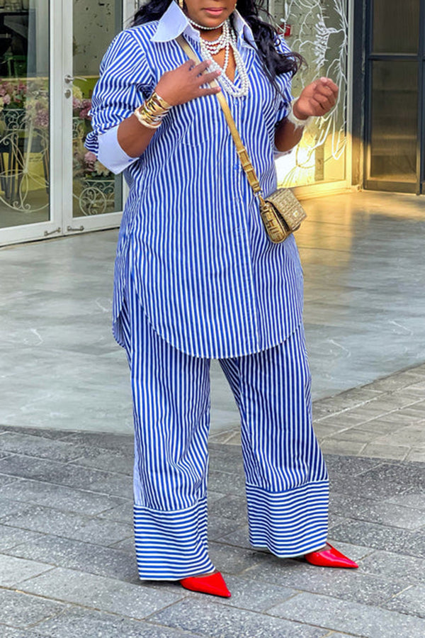 Stylish Striped Shirt & Straight Pants Set