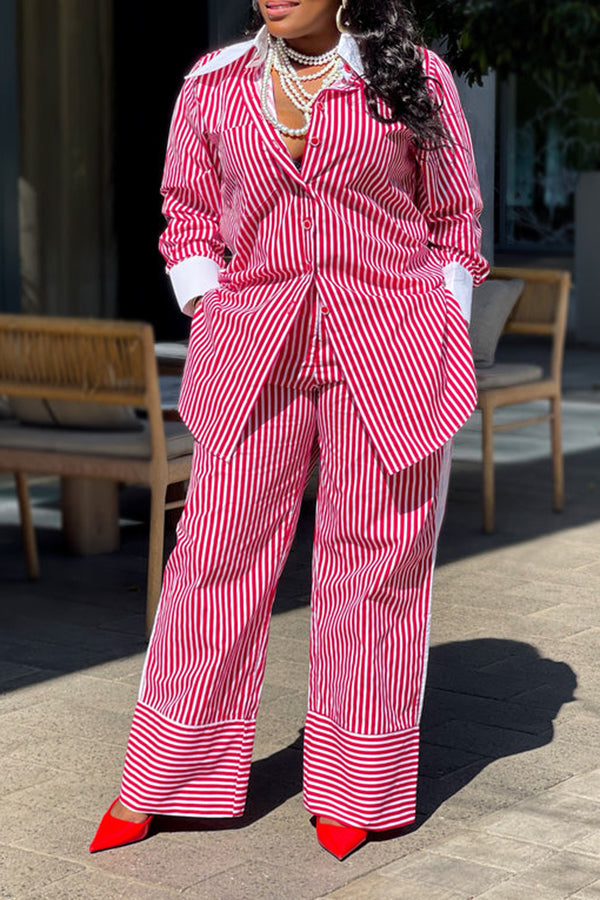 Stylish Striped Shirt & Straight Pants Set