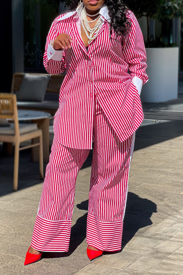 Stylish Striped Shirt & Straight Pants Set