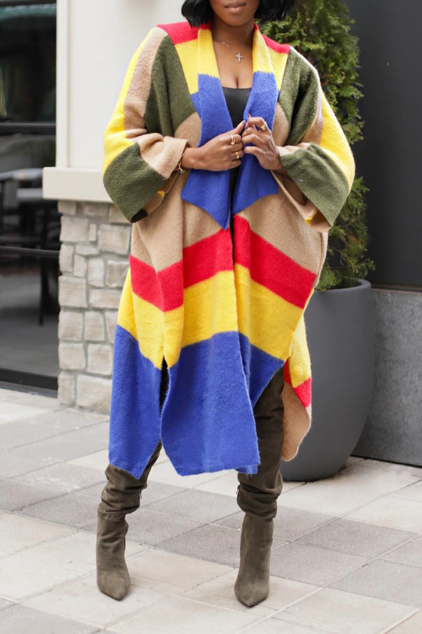 Relaxed Fit Color Block Cardigan