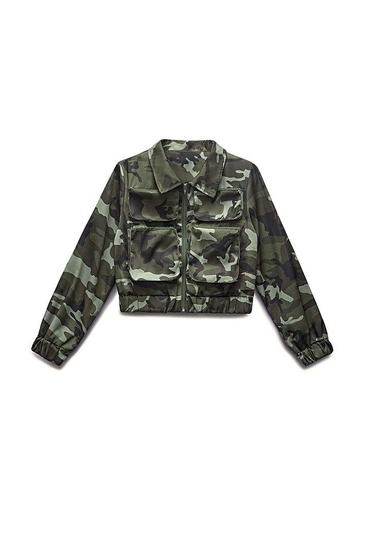 Stylish Camouflage Zip Up Long Sleeve Jacket And Cargo Pant Set