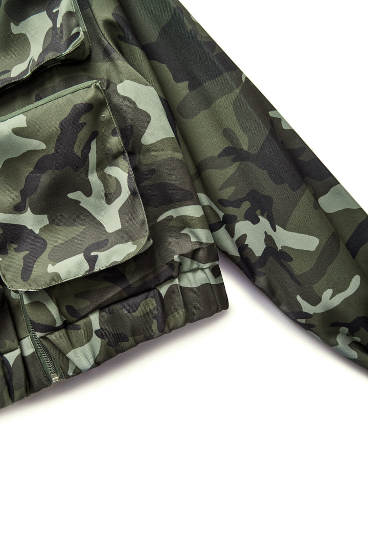 Stylish Camouflage Zip Up Long Sleeve Jacket And Cargo Pant Set