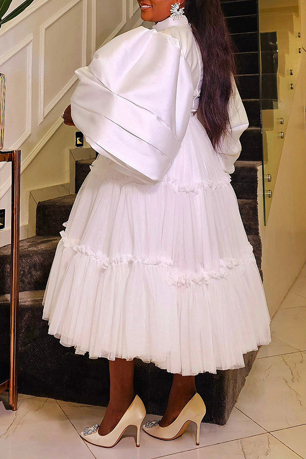 Classy Puff Sleeve Blouse & Tulle Skirt Set