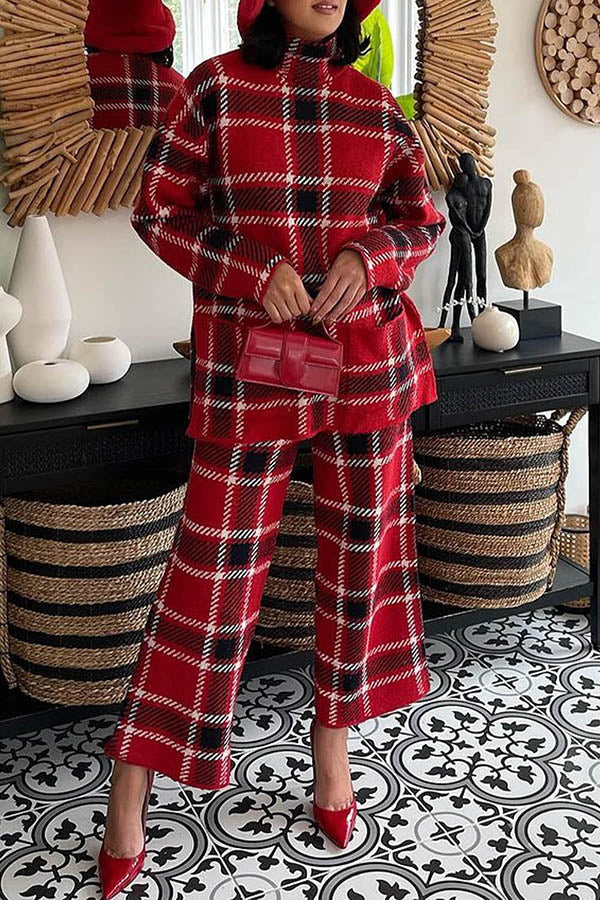 Christmas Plaid Mock Neck Top & Pants Set