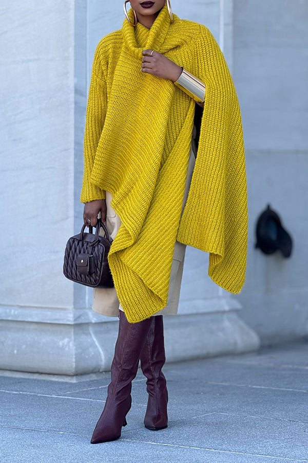 Chic Draped Collar Asymmetrical Hem Sweater