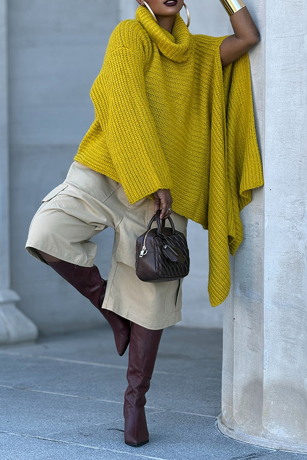 Chic Draped Collar Asymmetrical Hem Sweater