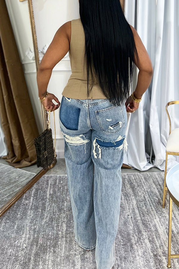 Stylish Ripped High Waist Straight Jeans