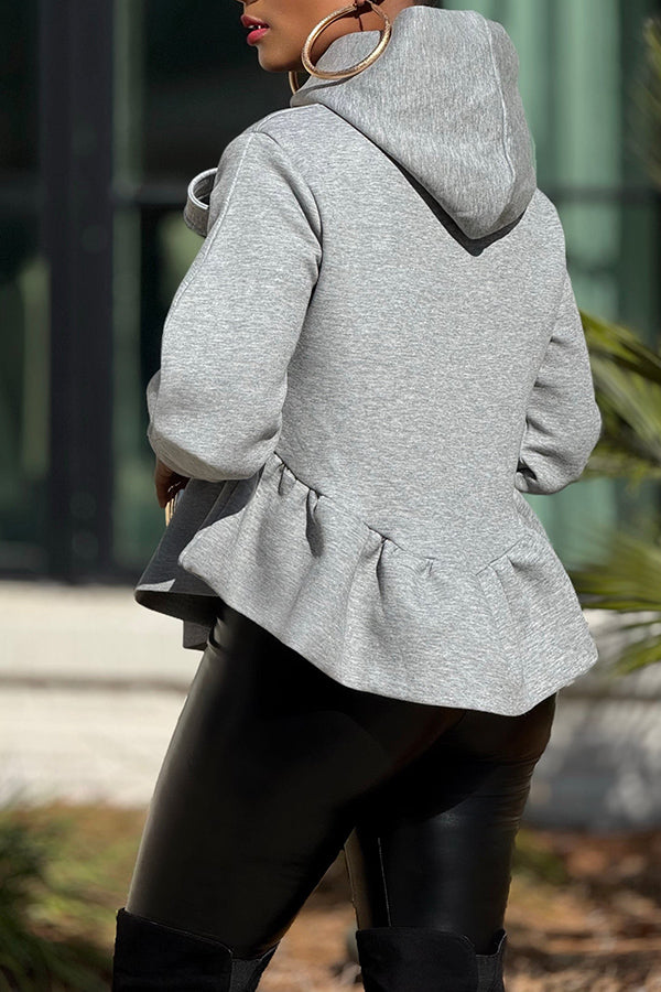 Fashion Ruffled Edge Tie Collar Sweatshirt