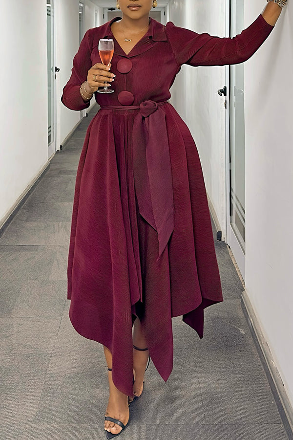 Stylish Belted Asymmetrical Hem Dress