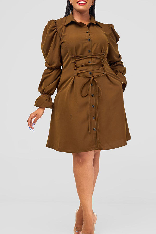 Chic Lace Up Flounce Sleeve Dress