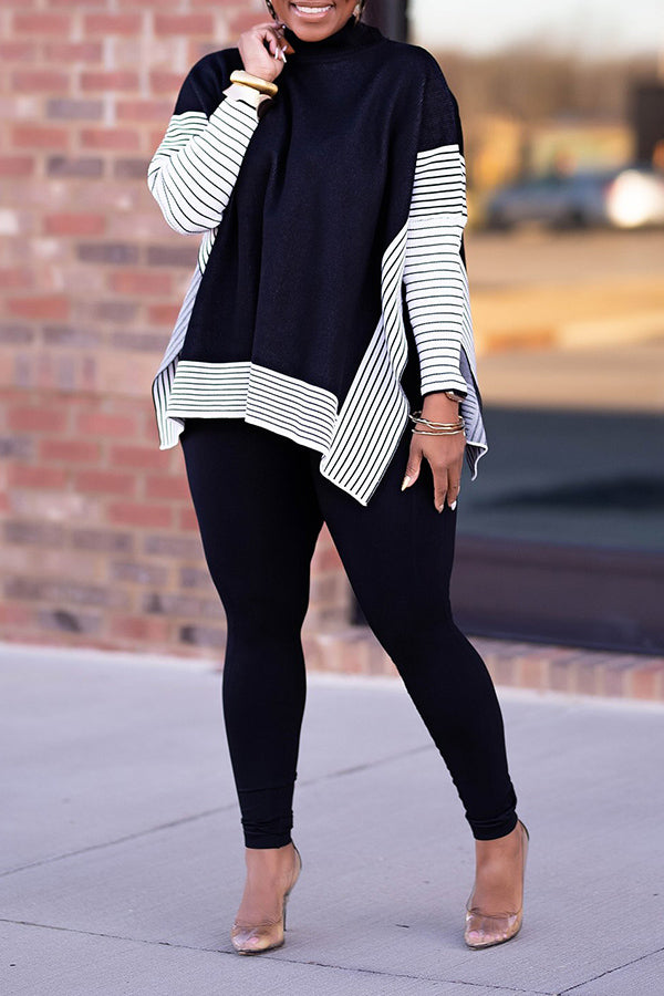 Stylish Striped Split Hem Sweatshirt