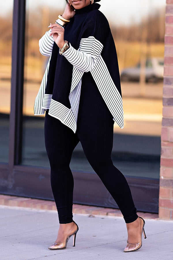 Stylish Striped Split Hem Sweatshirt