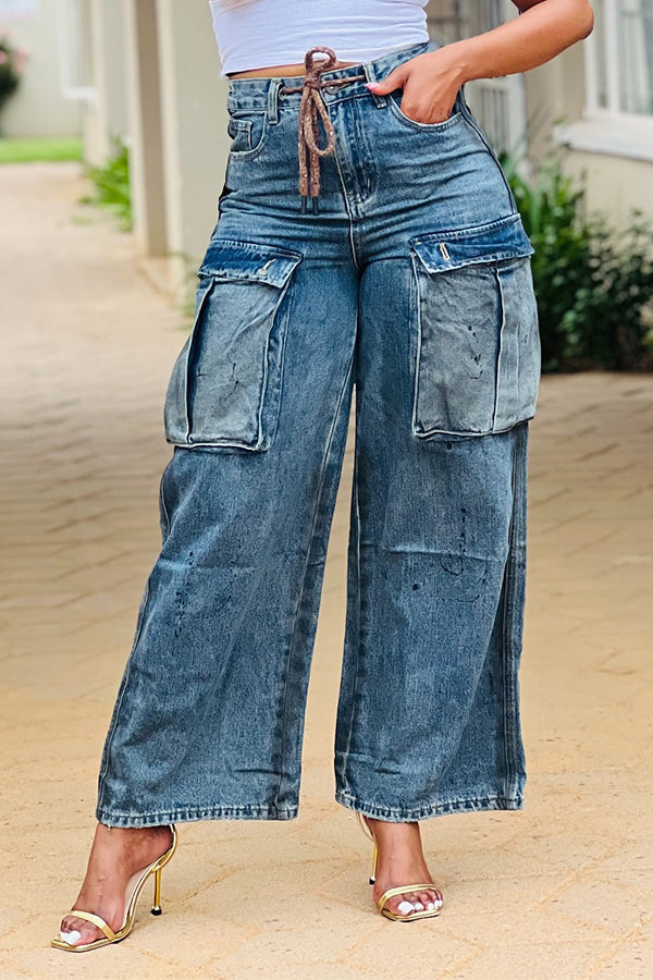 Bleach Wash Flap Pocket Jeans