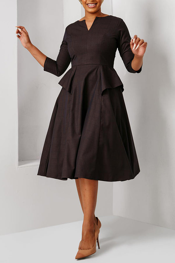 Vintage Notch Neck Slim A-Line Hem Dress