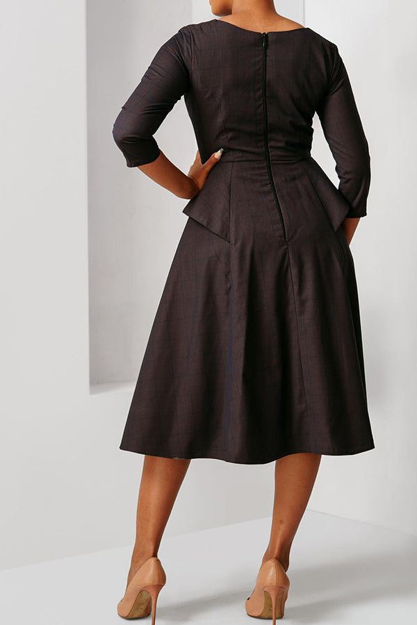 Vintage Notch Neck Slim A-Line Hem Dress
