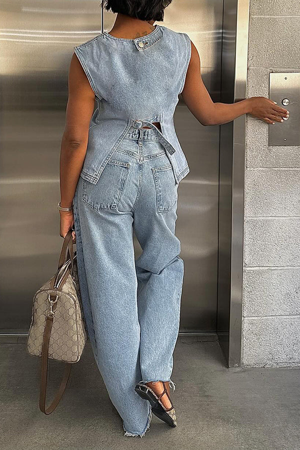 Sleeveless Denim Vest & Pants Set