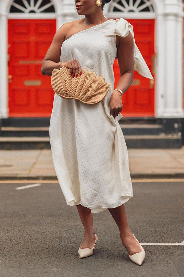 One-Shoulder Lace-Up Silver Dress