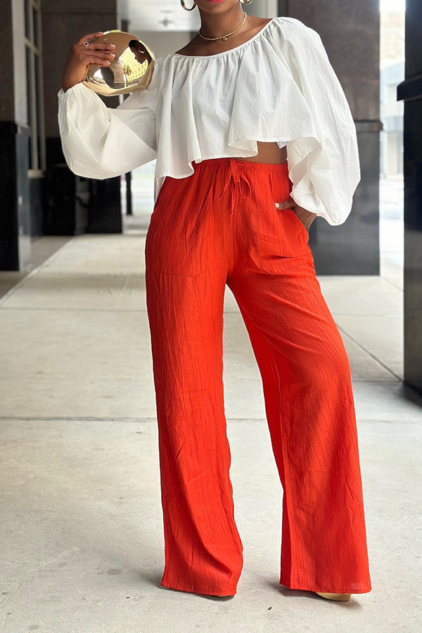 Casual Cotton Crop Top & Drawstring Pants Set