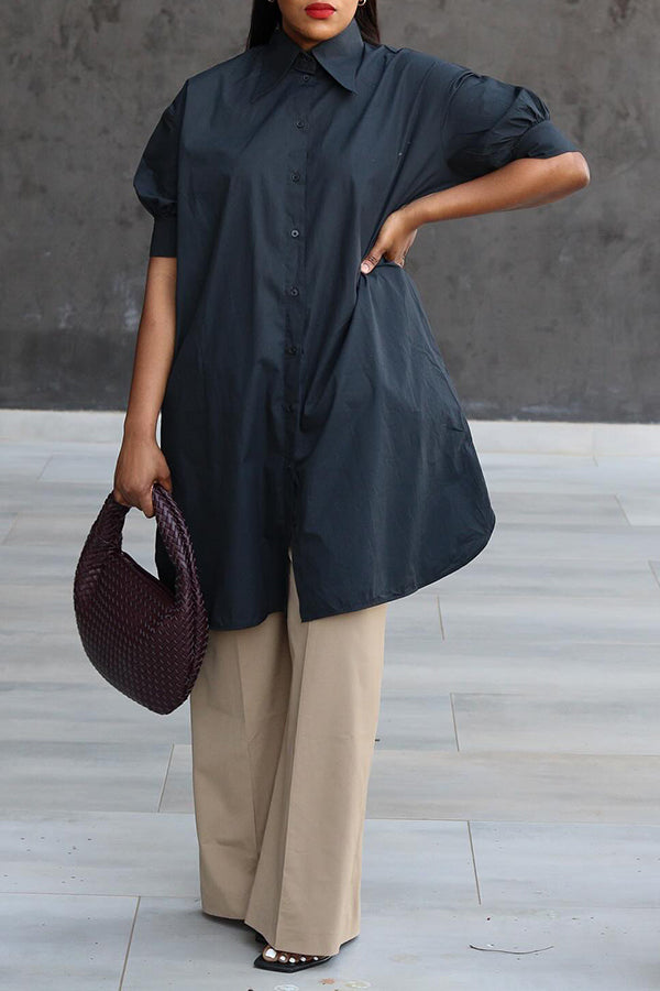 Casual Solid Color Loose Long Shirt