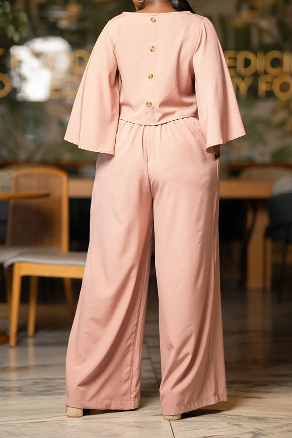 Chic Flutter Sleeve Top & Wide Leg Pants Set