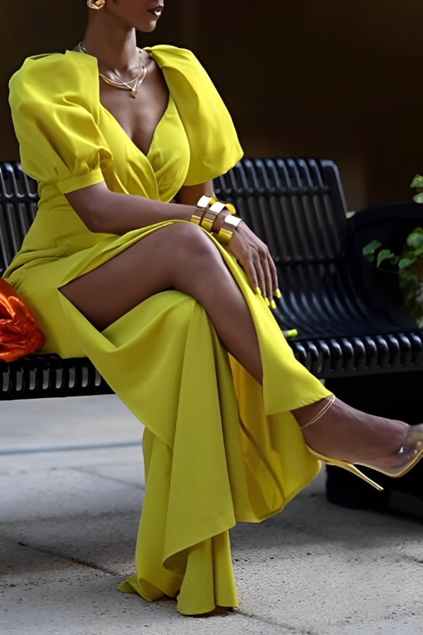 Elegant Puff Sleeve Slit Jumpsuit