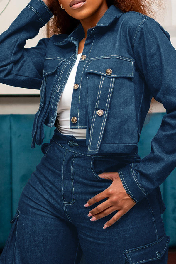 Casual Flap Pocket Denim Short Jacket