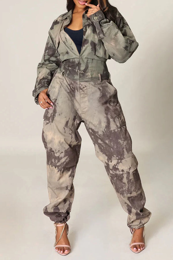 Street Two-tone Camouflage Flap Pocket Jumpsuit