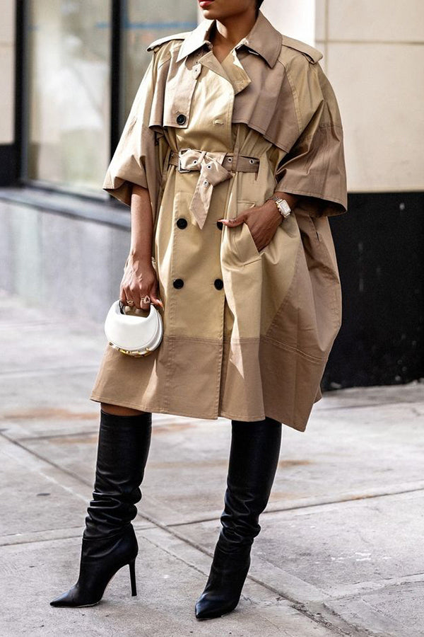 Stylish Color Blocked Relaxed Fit Trench Coat