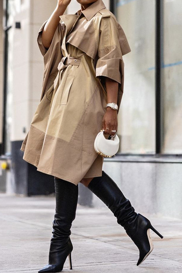 Stylish Color Blocked Relaxed Fit Trench Coat